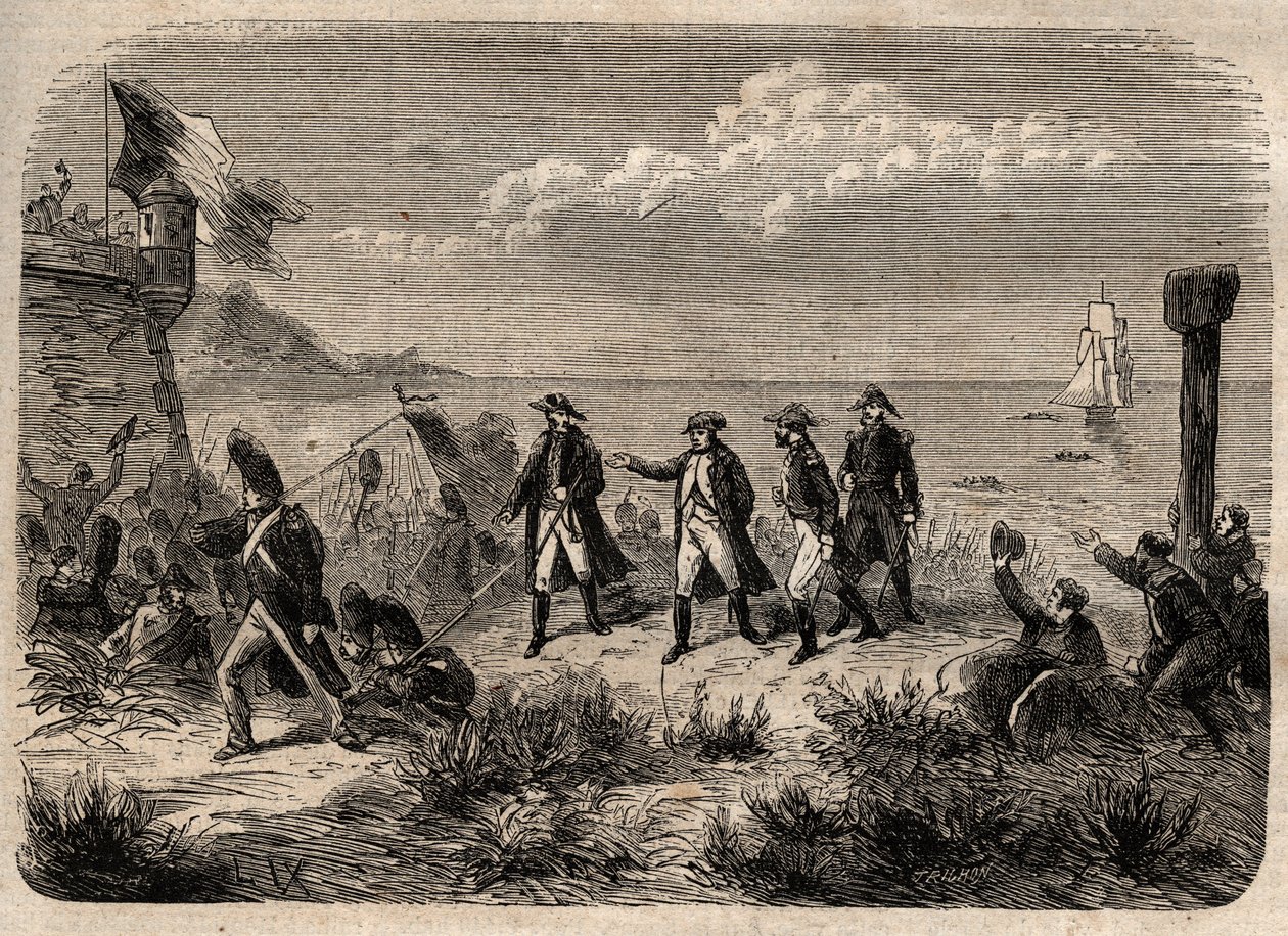 Napoleon på vei tilbake fra Elba - "" Returen til Napoleon I fra øya Elba, landet i Cannes 1. mars 1815""" Inngravert i "Illustrious popular dictionary"" - 1864 - av Joseph Decembre og Edmond Allonier - av Unknown artist