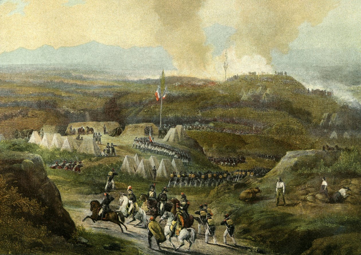 Napoleonsk felttog i 1793: gjenopptakelse av Camp de Peyrestortes, Armee des Pyrenees Orientales 18. september 1793. Gravering 1868 av Unknown artist