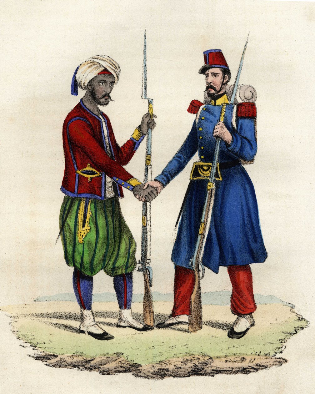 Native and French hunters of the French army of Africa in Algeria in 1830. In “” Storia d
