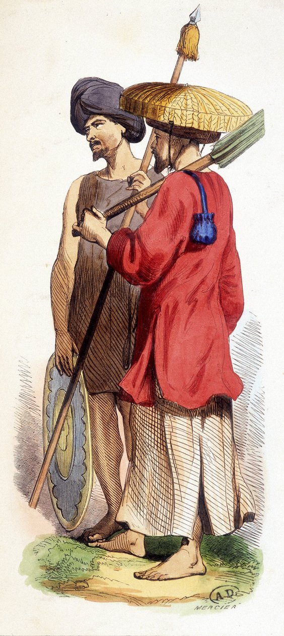 Naturlig (vietnamesisk urbefolkning) og cokinesisk soldat. Vietnam v. 1840. av Unknown artist