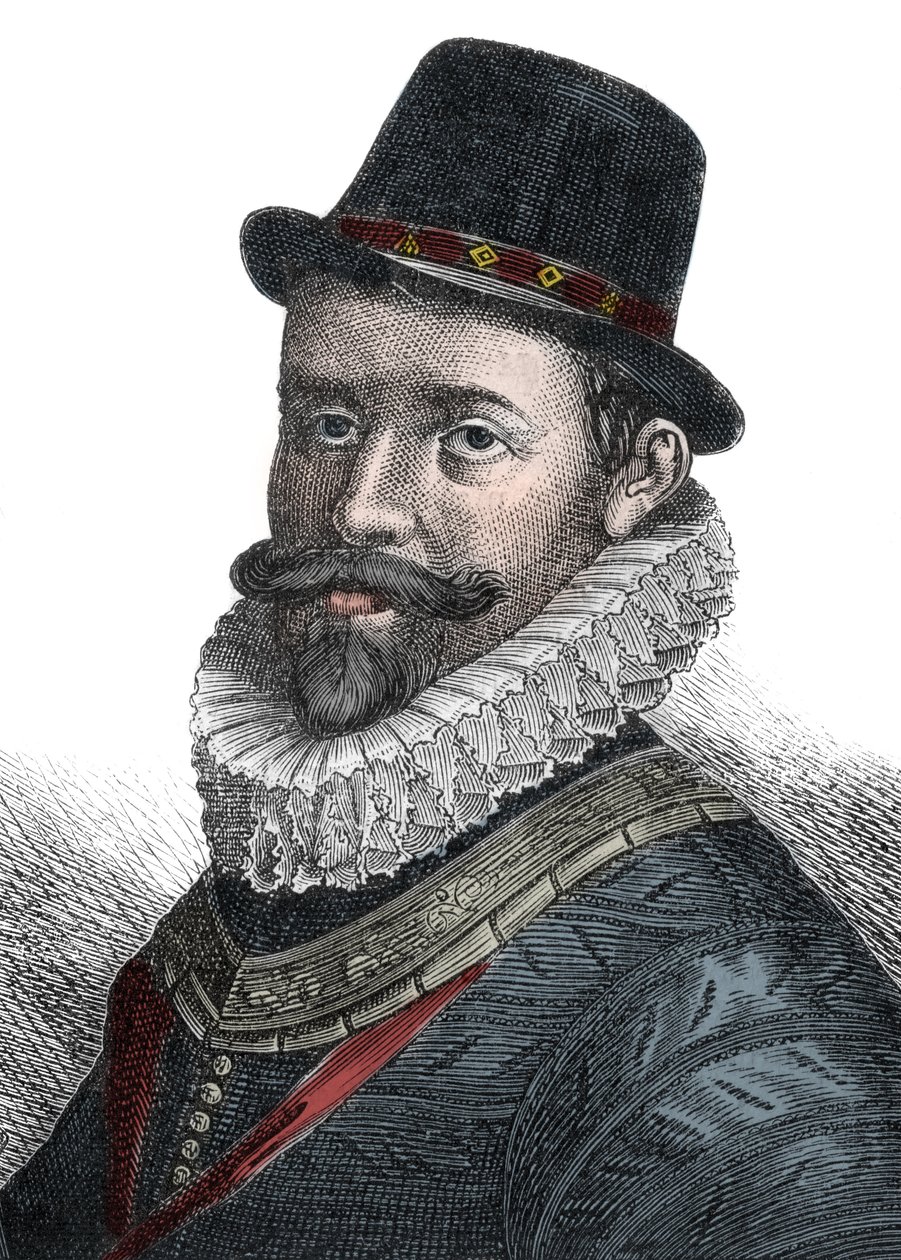 Sjøforsvaret og kommandør Sir John Hawkins (1532-1595) - Portrett av Sir John Hawkins (Hawkyns) (1532-1595), engelsk admiral, skipsbygger, navigatør og slavehandler. Gravering fra 1800-tallet. av Unknown artist