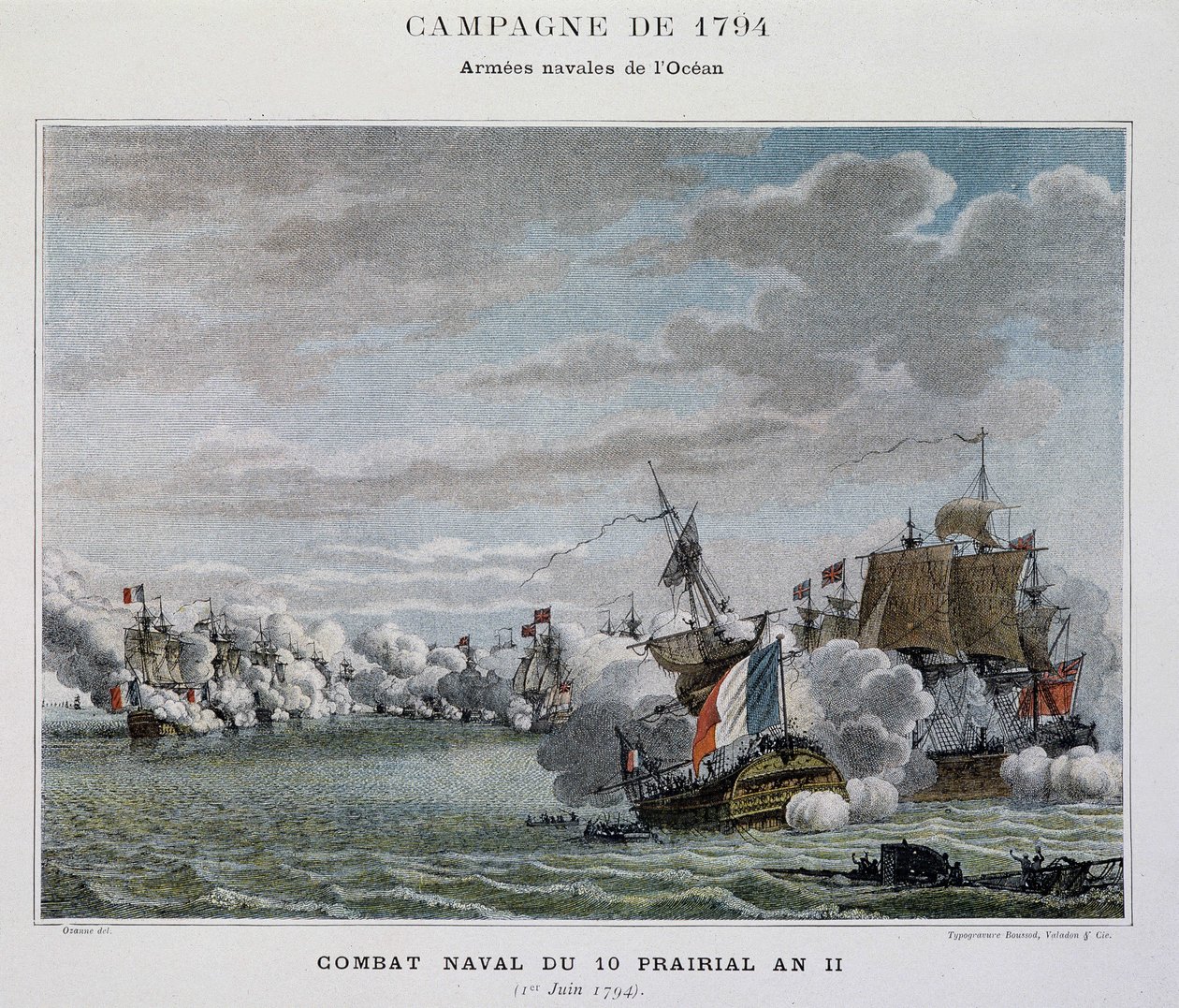Sjøkamp, du 10 prairial An II (1794) - i "" Napoleons sjøslag"" av Unknown artist
