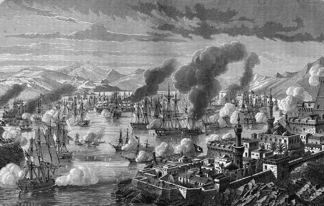 Navarin Battle of the Triple Alliance against the Turkish-Egyptian Fleet on October 28 av Unknown artist