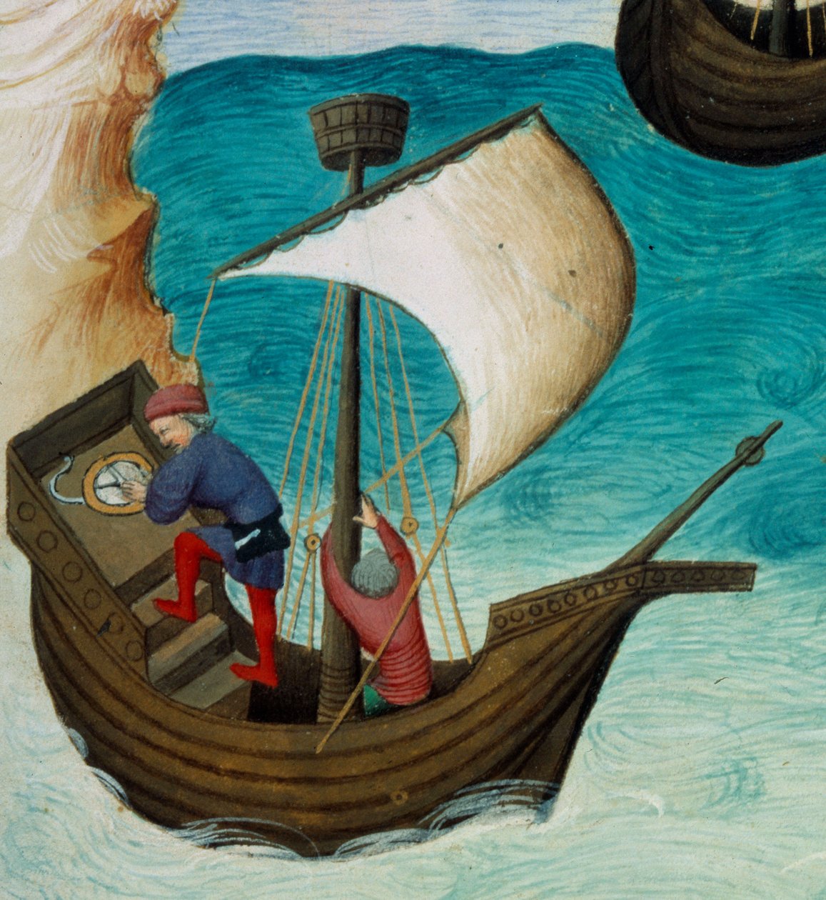 Navigatører i Det indiske hav orientert med stjerner og astrolabium. Miniatyr i "" The Book of Wonders of the World"", Ms. 2810, folio 188v belyst av Mesteren av Egerton, skrevet John (Jehan) de Mandeville (1300? 1382). Rundt 1410-1412. BN, Paris av Unknown artist