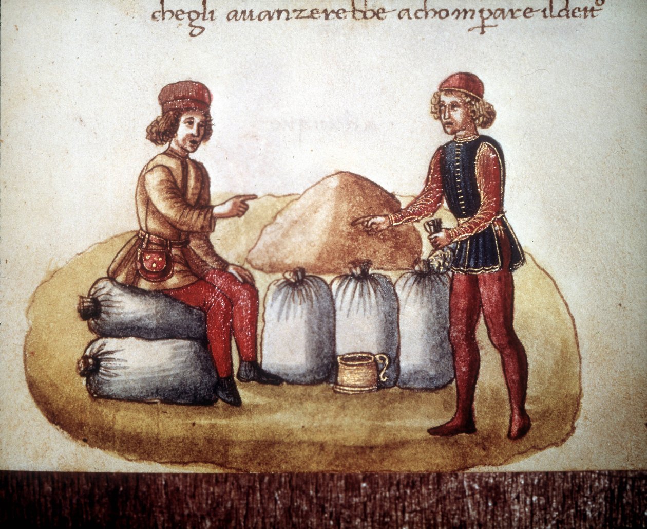 Forhandling av kornpriser. 1400-talls manuskript. Biblioteca Nazionale de Florence av Unknown artist