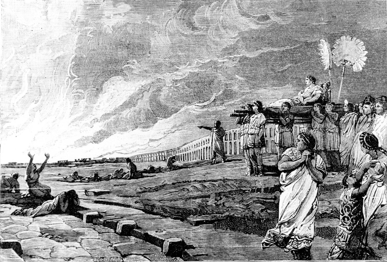 Nero observerer Romas brann. av Unknown artist
