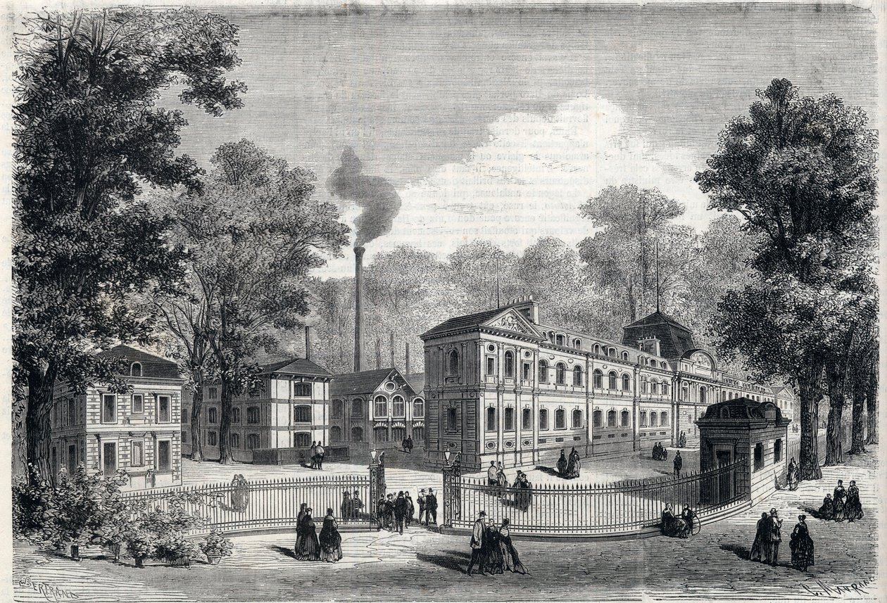 Ny bygning av den imperiale porselensfabrikken i Sevres i 1868. Gravering i "" L
