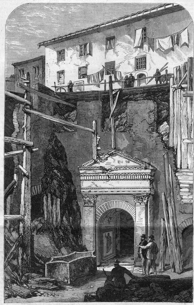 Nye utgravninger i Roma: oppdaget fra en post av vektere fra den syvende kohorten (militær i Romerriket). Gravering i "" The Illustrious Universe"" av Unknown artist