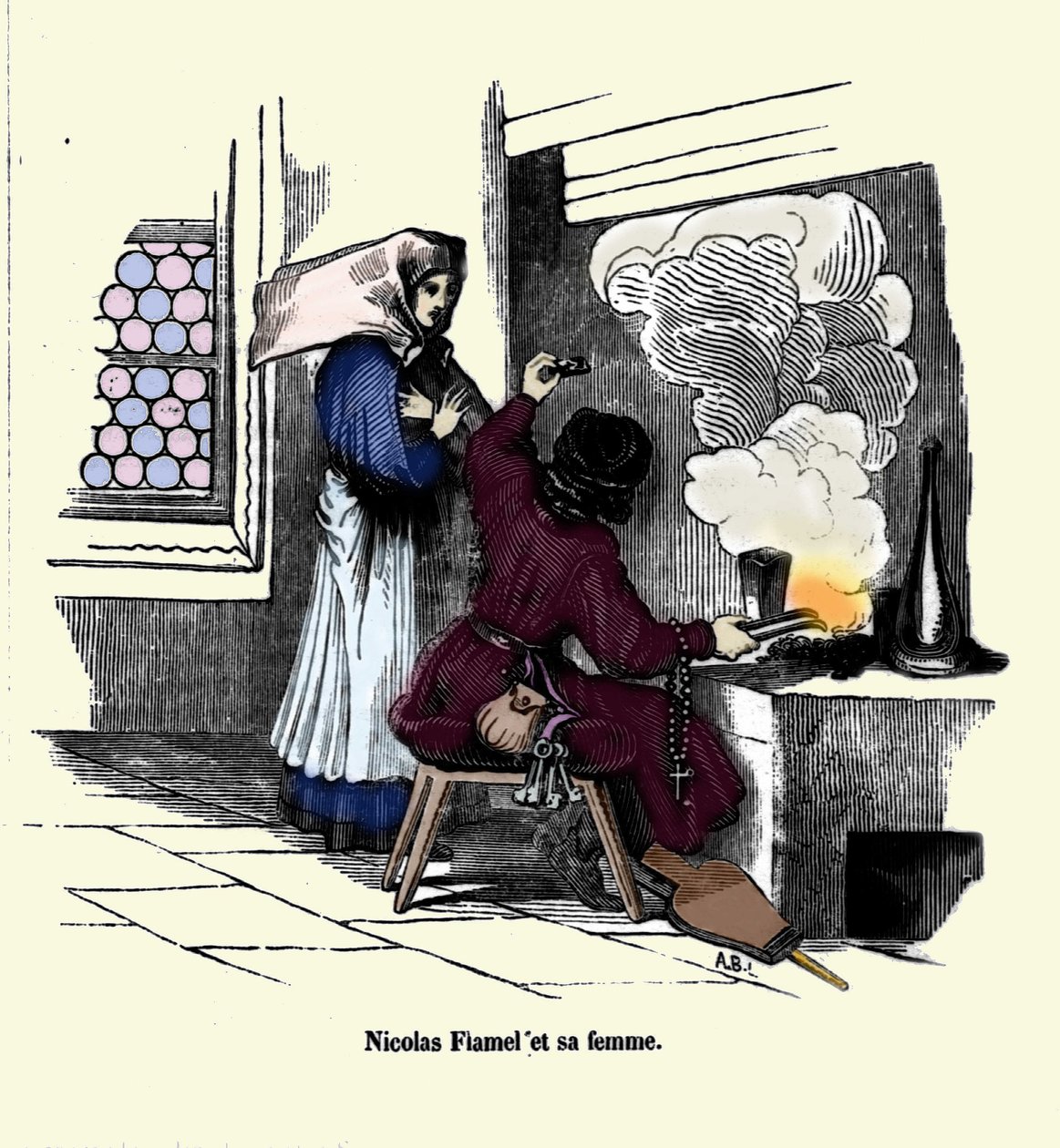 Nicolas Flamel (1330 - 1418) med sin kone. av Unknown artist