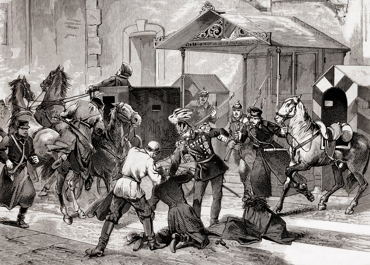 Nihilism in Russia - Attempted assassination against the Aide de Camp, General Loris Melikoff (Loris-Melikoff), outside the door of his hotel in the Great Moskaia in 1880 - The Russian Nihilist movement in the 19th century: assassination attempt on Count L av Unknown artist