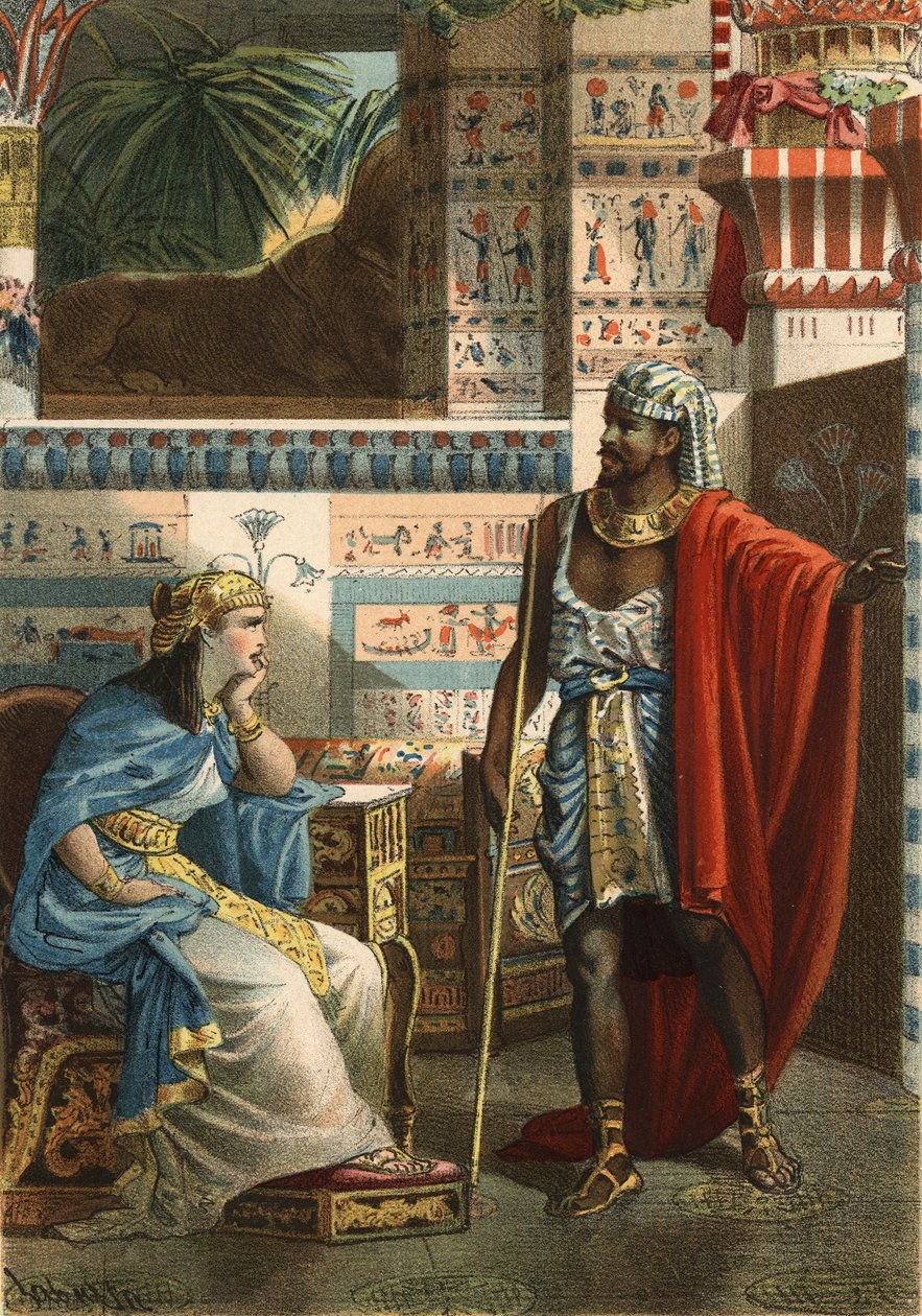 Nitocris, according to Manethon, the last queen of Egypt of the VI dynasty. Engraving of 1881.in “” El Culto de la Hermosura”” by Juan Justo Huguet, Molinas Hermanos editores av Unknown artist