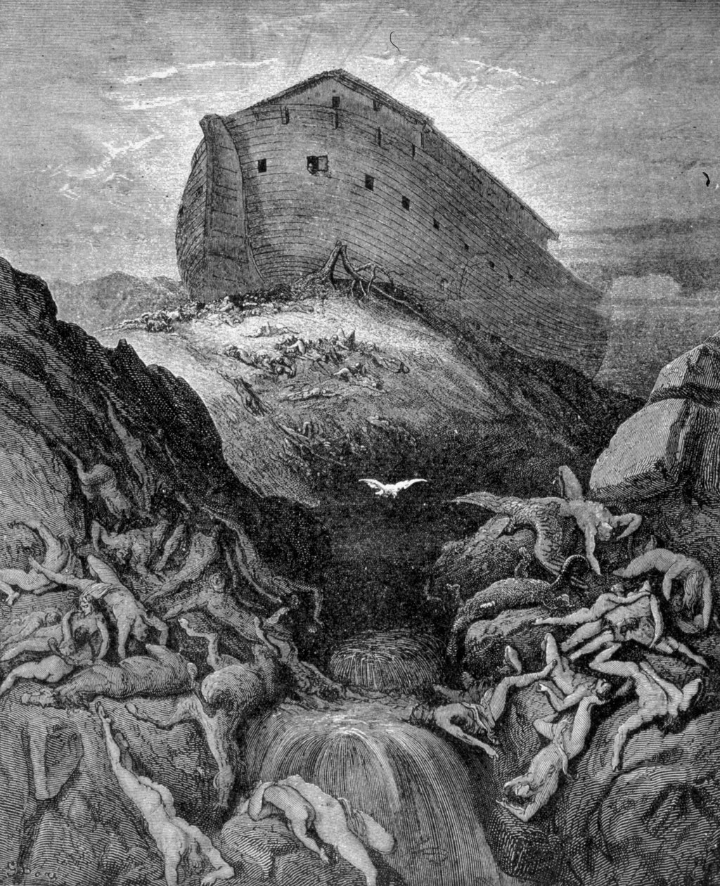 Noah sender en due til jorden, ifølge 1. Mosebok. 1800-talls gravering. av Unknown artist