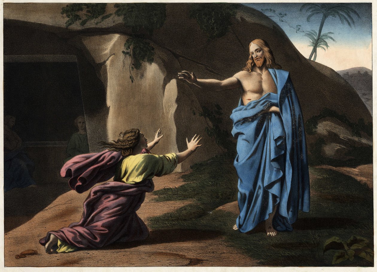 Noli me tangere: the apparition of Christ to Saint Magdalene. Anonymous engraving of the 19th century. av Unknown artist