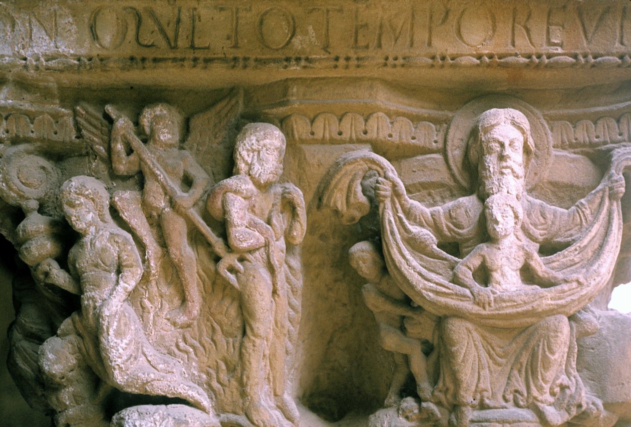 Norman Art in Monreale (Sicilia): hovedsteder i Benediktinernes Cloitre som representerer Kristus og Gud. av Unknown artist