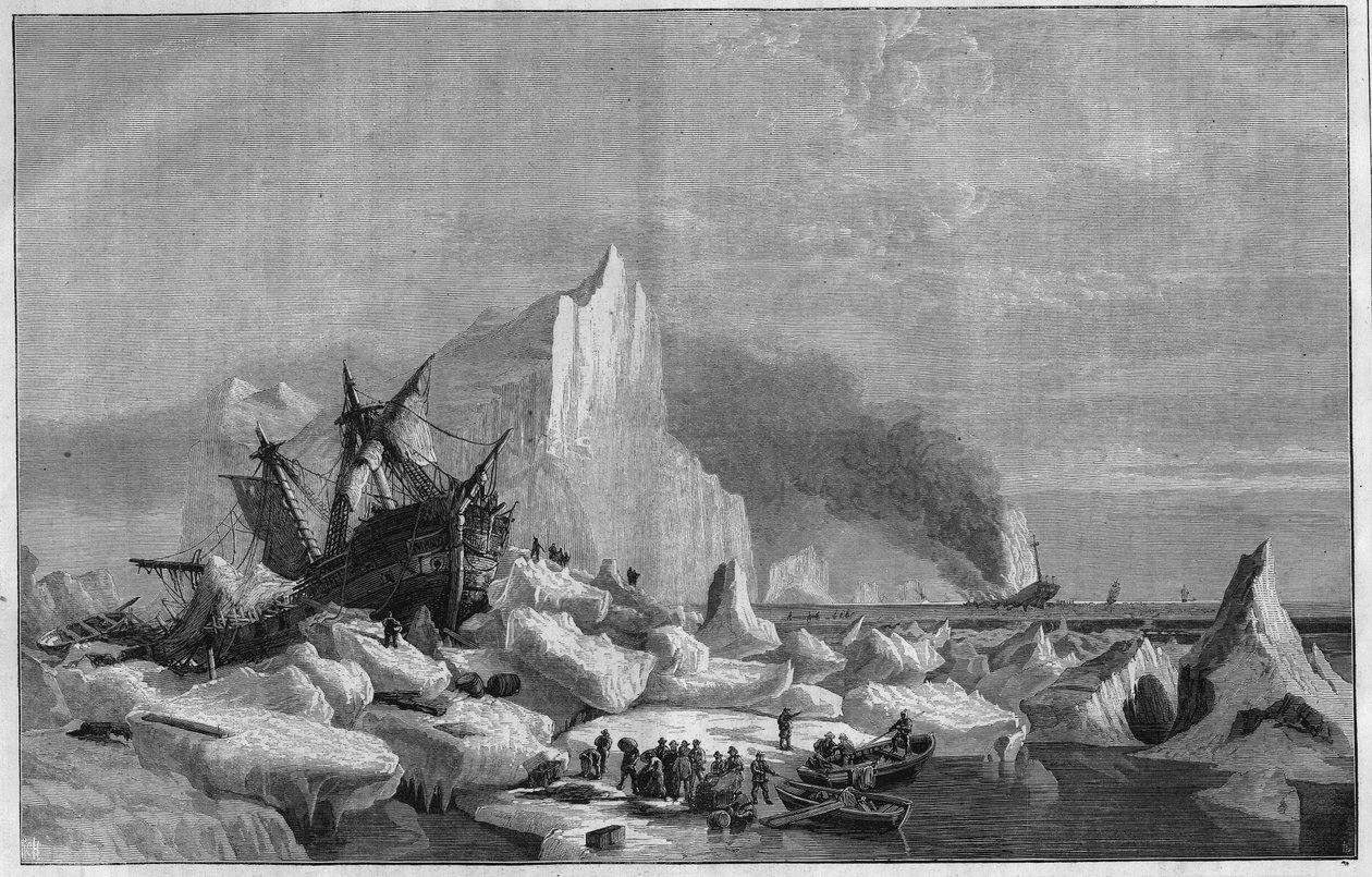 Norske isfangede fartøyer på Spitzbergkysten i Polhavet av Unknown artist
