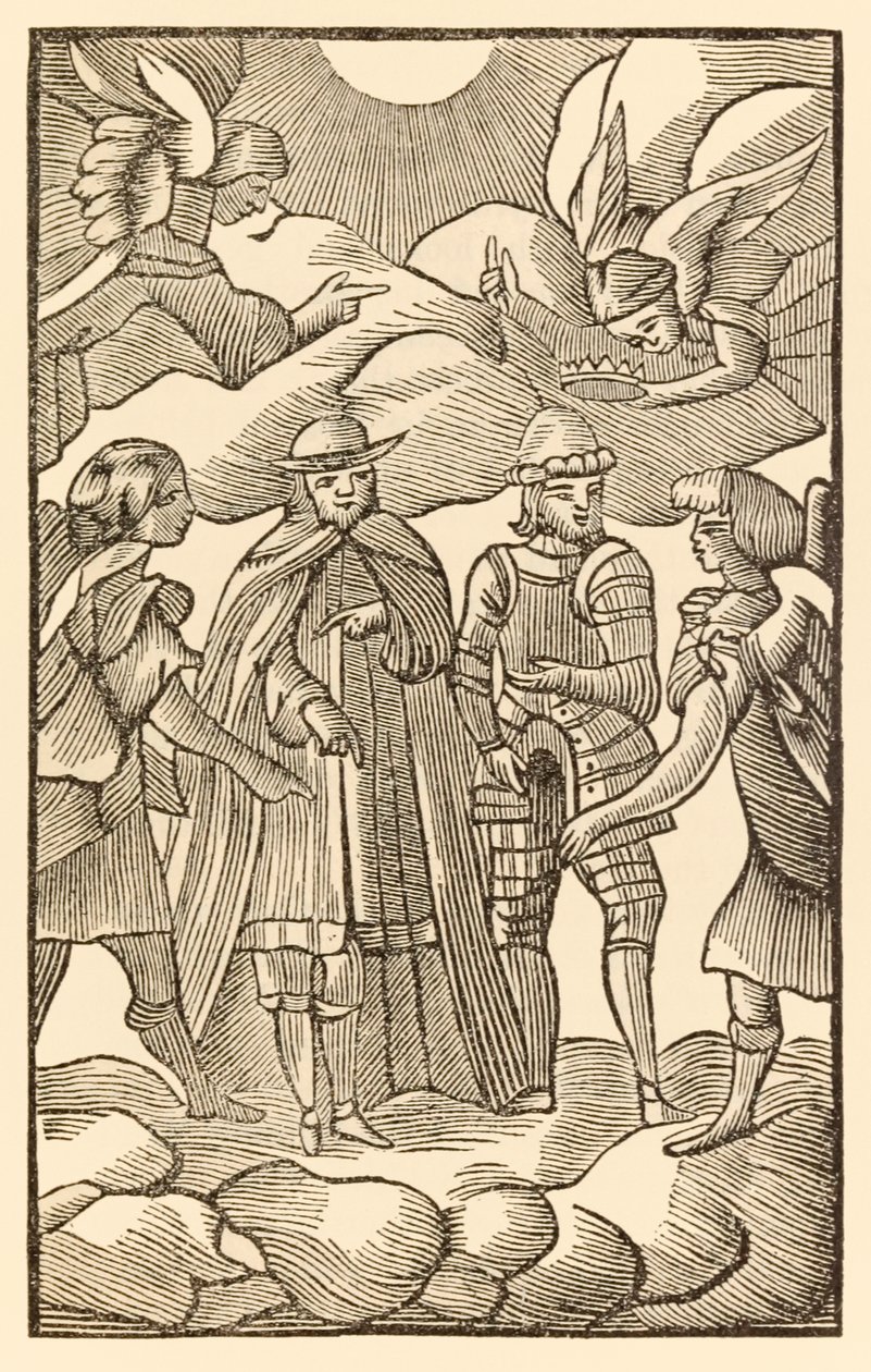 Nå, se nå hvordan de hellige pilegrimer rir, skyer er deres vogner, engler er deres guide fra Pilegrimenes fremgang fra denne verden, til det som skal komme av John Bunyan (1628-1688) Christian en av Unknown