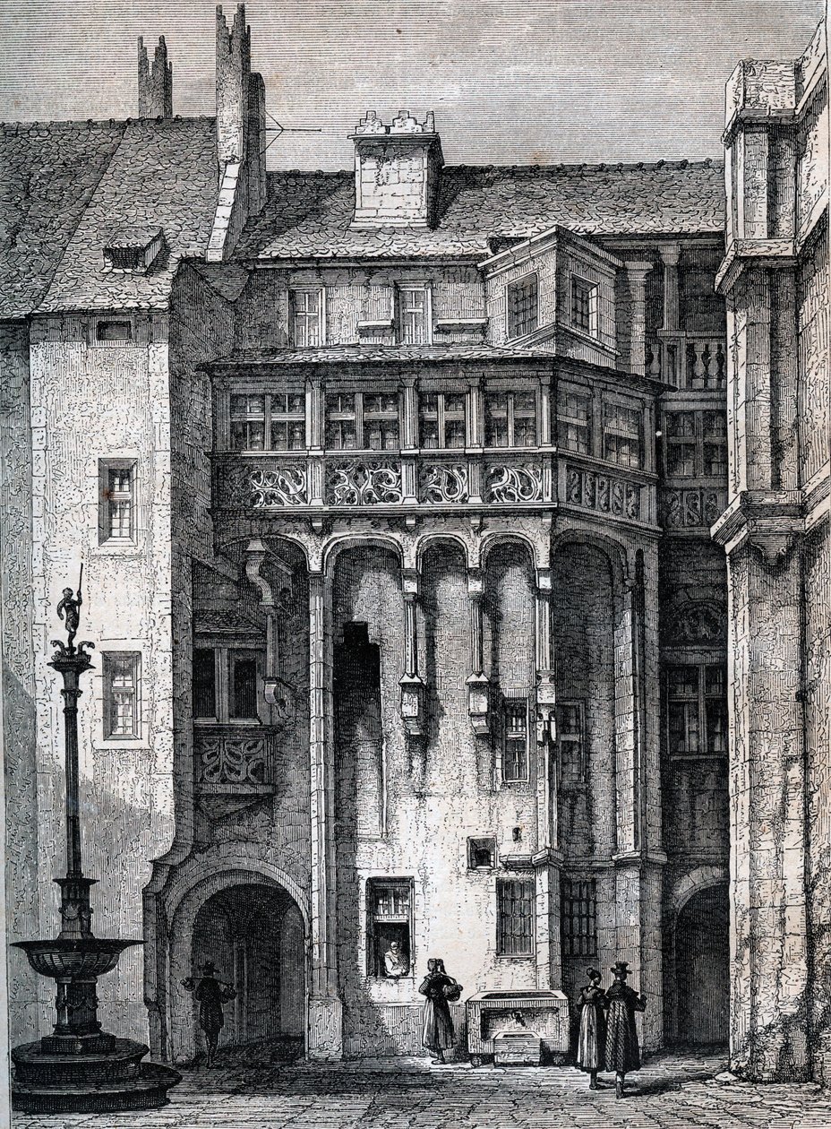 Nurnberger Rathaus - gårdsplassen til rådhuset i Nürnberg - gravering rundt 1867 av Unknown artist