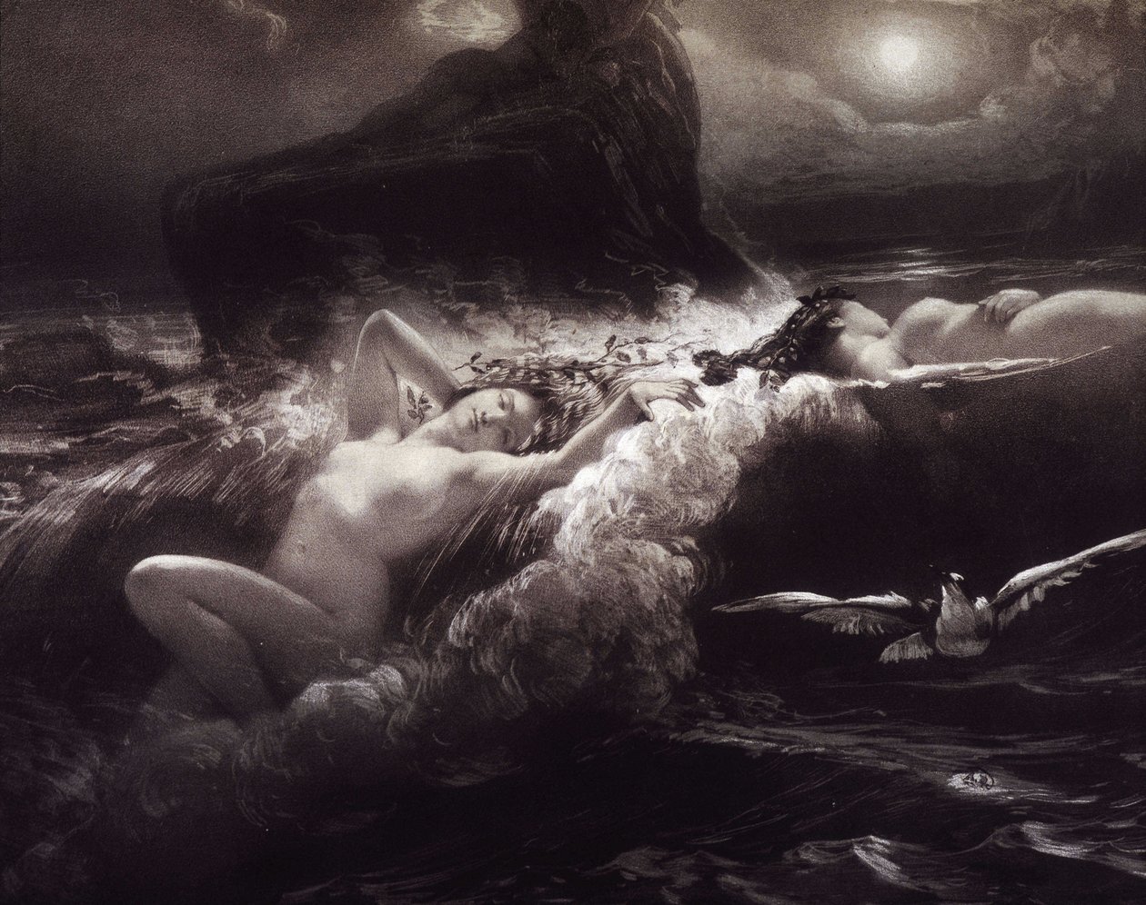 Nymfer - litografi av Unknown artist