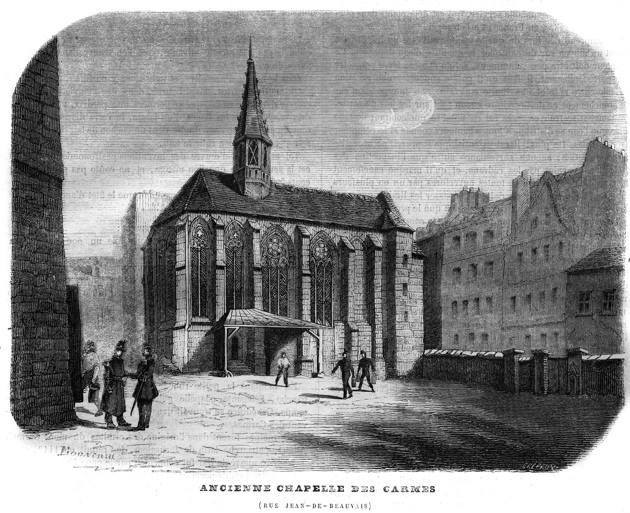 Gamle Chapelle des Carmes rue Jean de Beauvais i Paris i 5. arrondissement. Gravering fra 1858. av Unknown artist