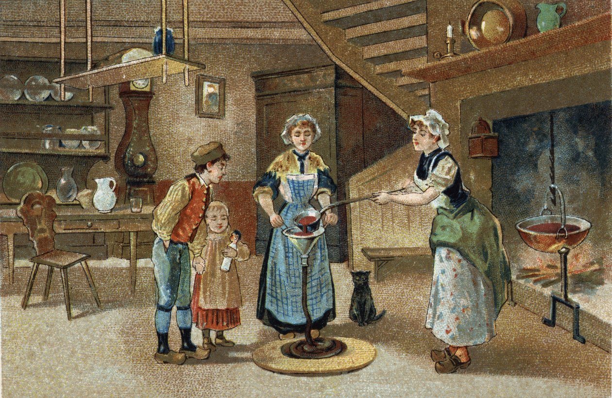Gammel skikk feiret i Dauphiné-regionen: La boudinée. Kromolitografi fra slutten av 1800-tallet. av Unknown artist