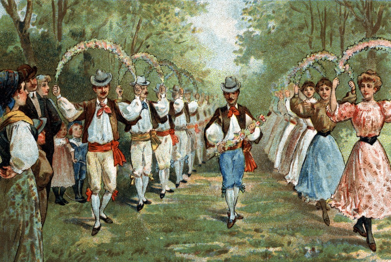 Old custom celebrated in the Languedoc region: the dance of the trellas. Chromolithography of the late 19th century. av Unknown artist