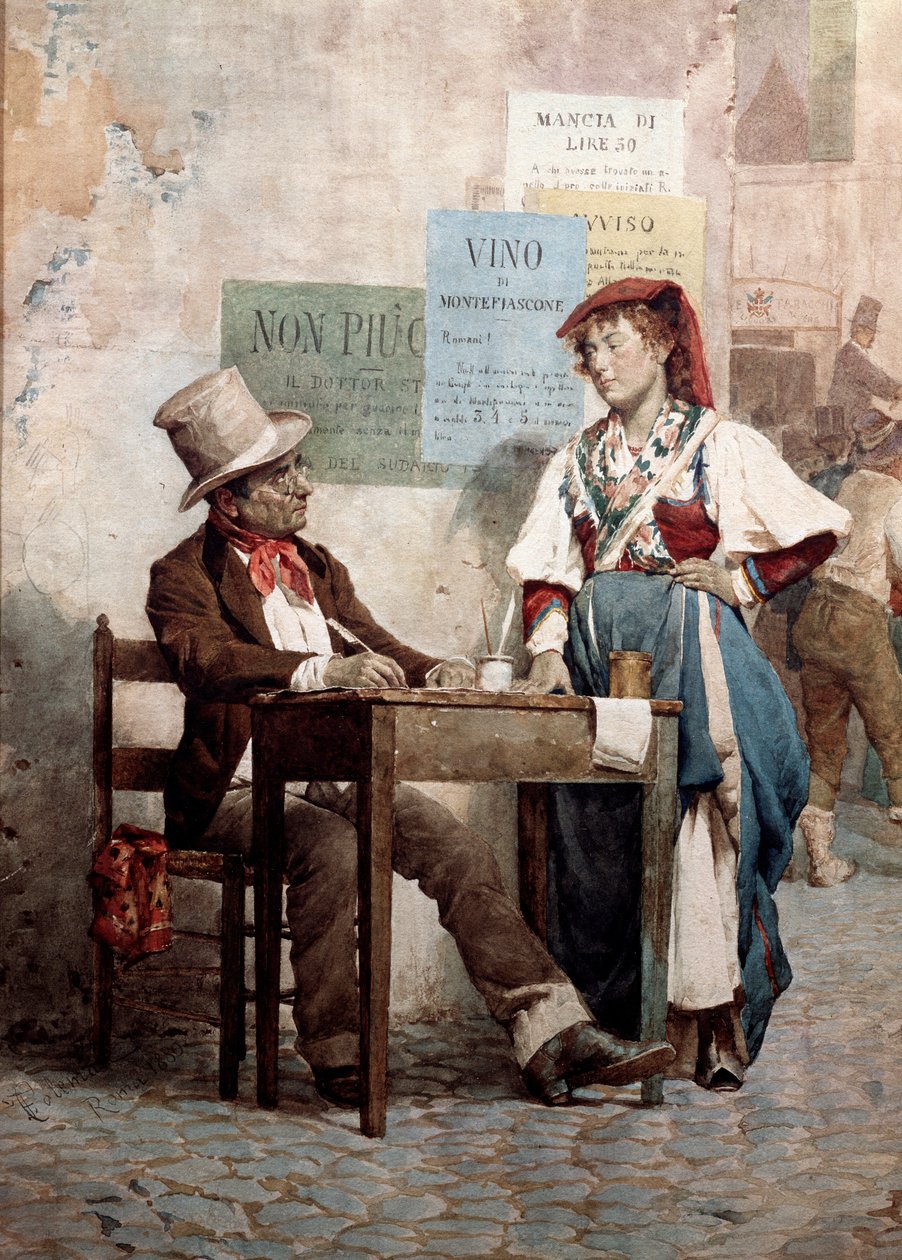 Gammel mann: den offentlige forfatteren i Roma. 1800-talls akvarell Roma, Museo del Folklore av Unknown artist