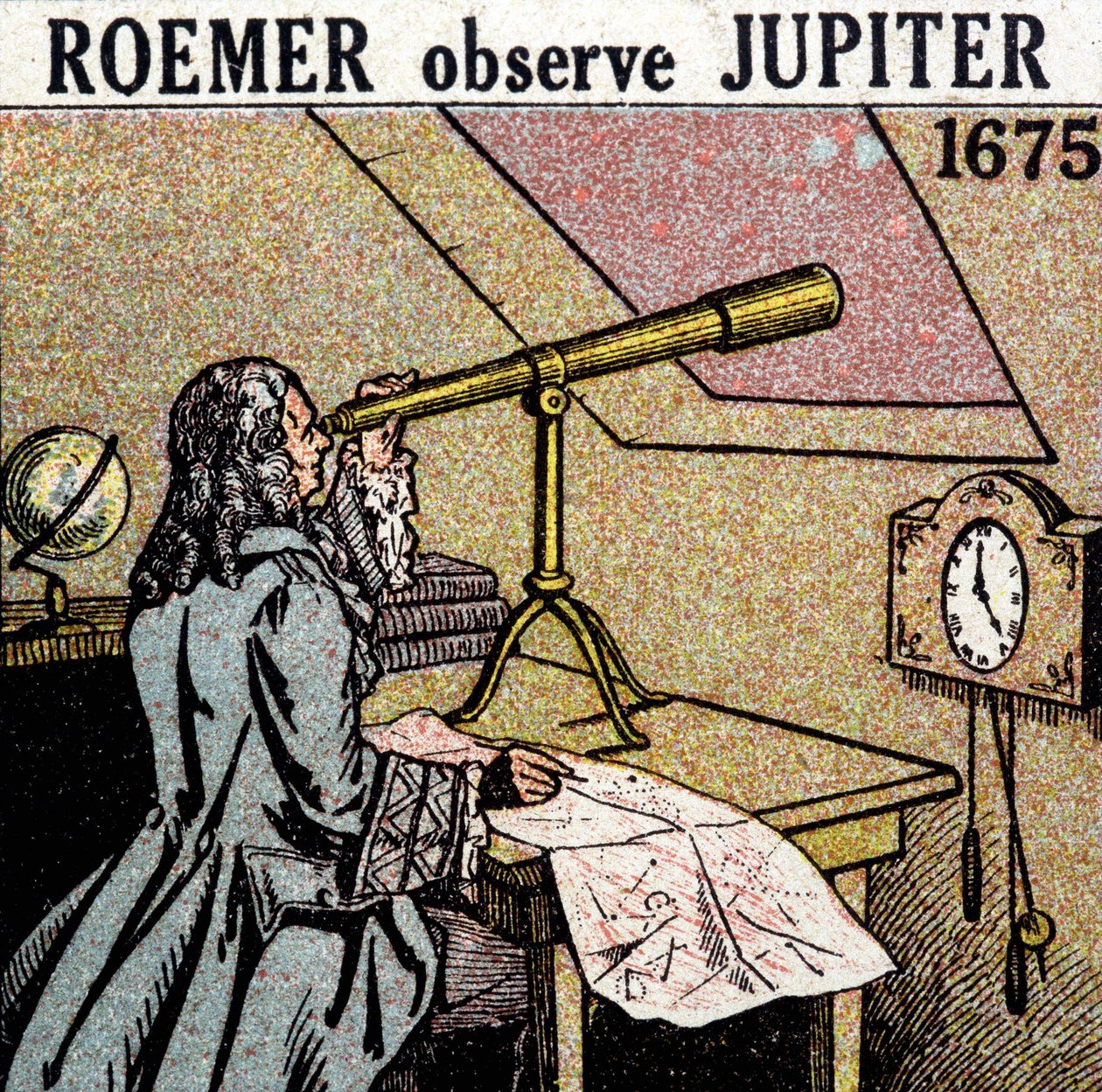 Ole Christensen Romer (Olaus Roemer), dansk astronom (1644-1710) observerer formørkelsene til Jupiters satellitter av Unknown artist