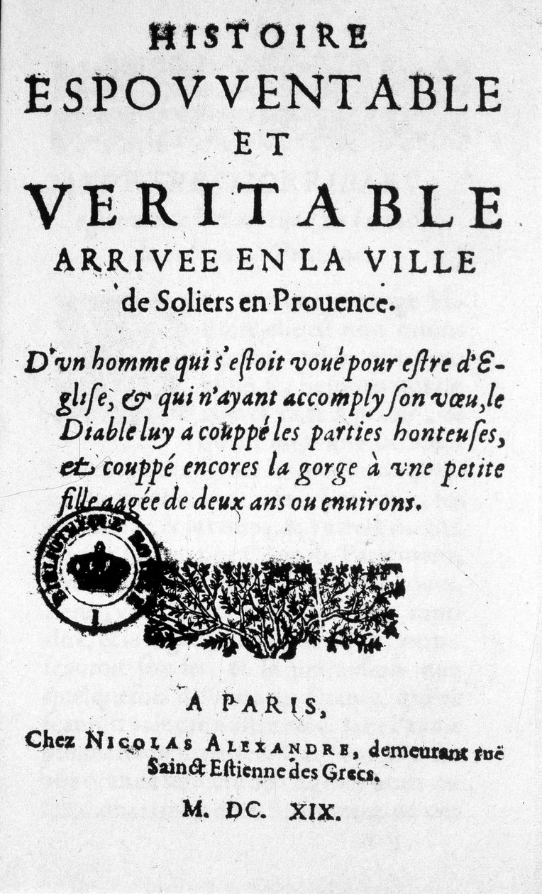 En av "" Fryktelig historie og sann ankomst til soldatenes by i Provence"" i Paris 1617. (begynnelsen av populærpressen) av Unknown artist