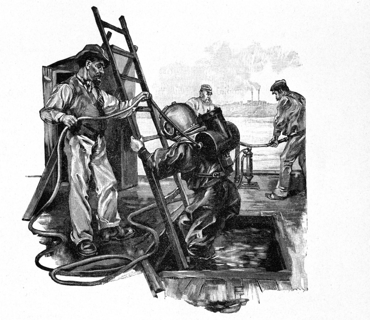 En av de nyeste versjonene av Rouquayrol - Denayrouze-drakten. av Unknown artist