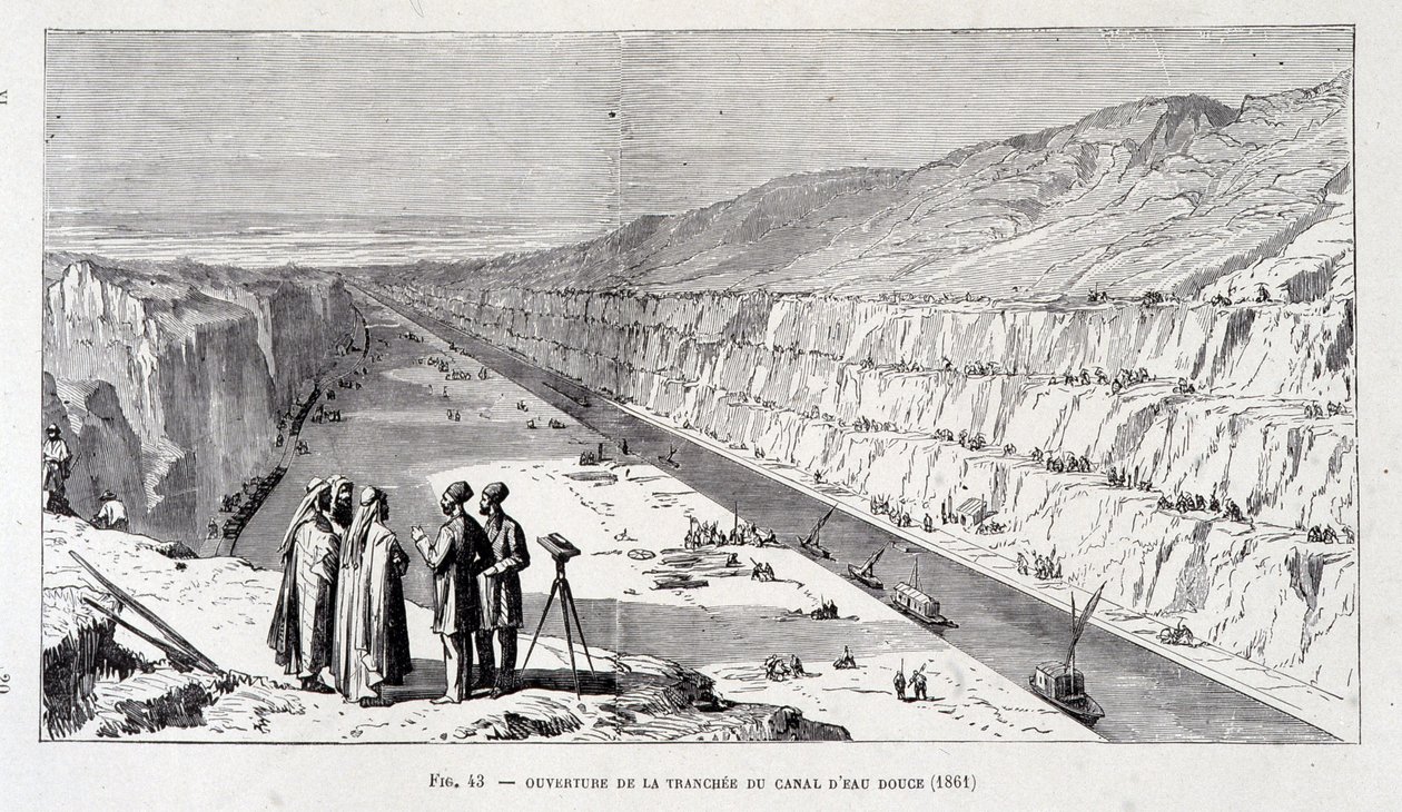 Åpning av grøften til ferskvannskanalen til Suez-kanalen av Unknown artist