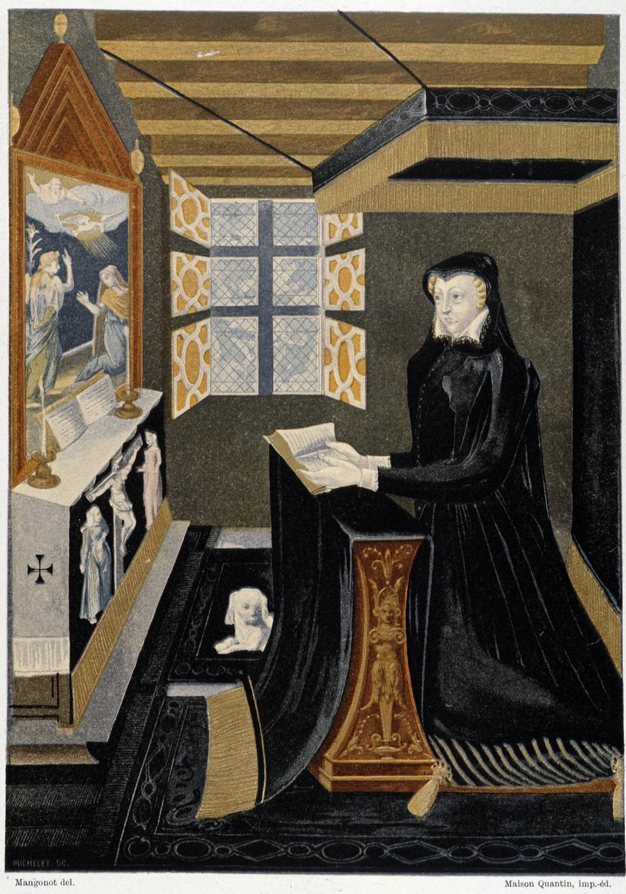 Oratorium til dronning Catherine de Medici (Caterina de Medici) (dronning i bønn) - basert på emalje fra 1500-tallet, Cluny-museet av Unknown artist