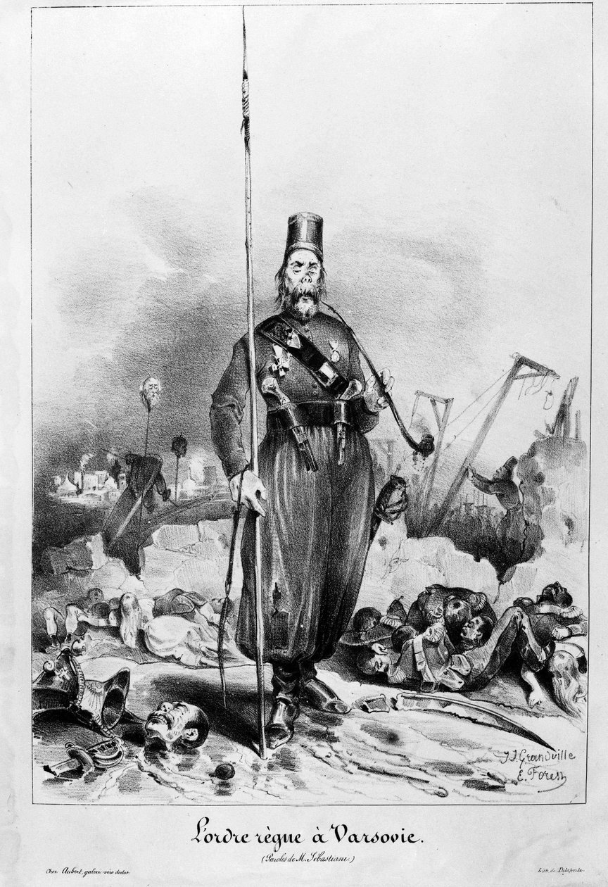 Order reigns in Warsaw. Cartoon of Grandville and Forest on the words of Marshal Sebastiani de la Porta (1772-1851) (minister and ambassador of Louis Philippe). av Unknown artist