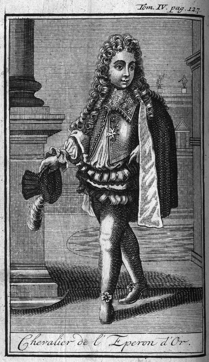 Orders of Knight. Knight of the Golden Spur in Rome (Roma) in Italy in the 16th century. In “” History of military orders or knights, of the secure and routine militias of both sexes, which have been established up to the present. Edition taken from Abbe G av Unknown artist