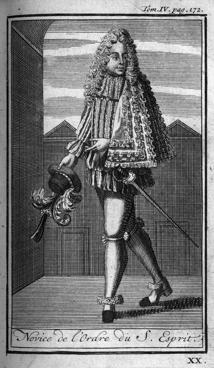 Ridderordener. Novice of the Holy Spirit (Order of the Holy Spirit) i Frankrike på 1500-tallet. I "" Historien om militære ordrer eller riddere, om sikre og rutinemessige militser av begge kjønn, som har blitt etablert så langt. Utgave hentet fra av Unknown artist
