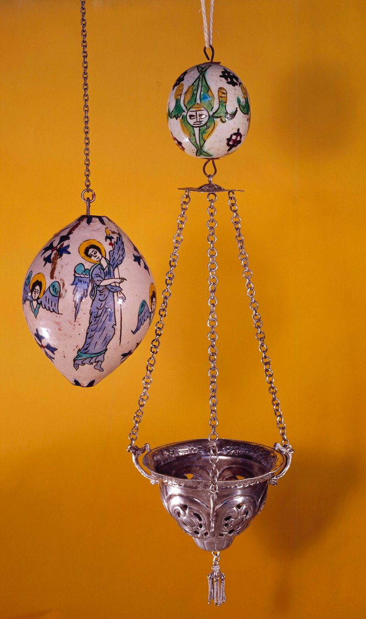 Orientalsk kunst: polykrome fajansekuler med engler. Paris fra 1800-tallet, armensk museum av Unknown artist