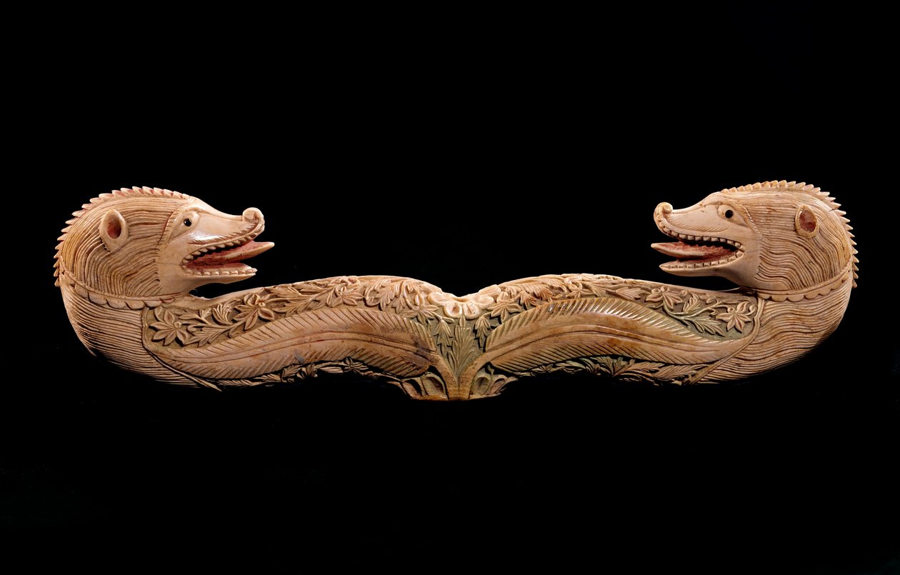 Orientalsk kunst: tau de houlette (enden av hyrdestokken) med elfenbensdyrehoder. Paris fra 1400-tallet, armensk museum av Unknown artist