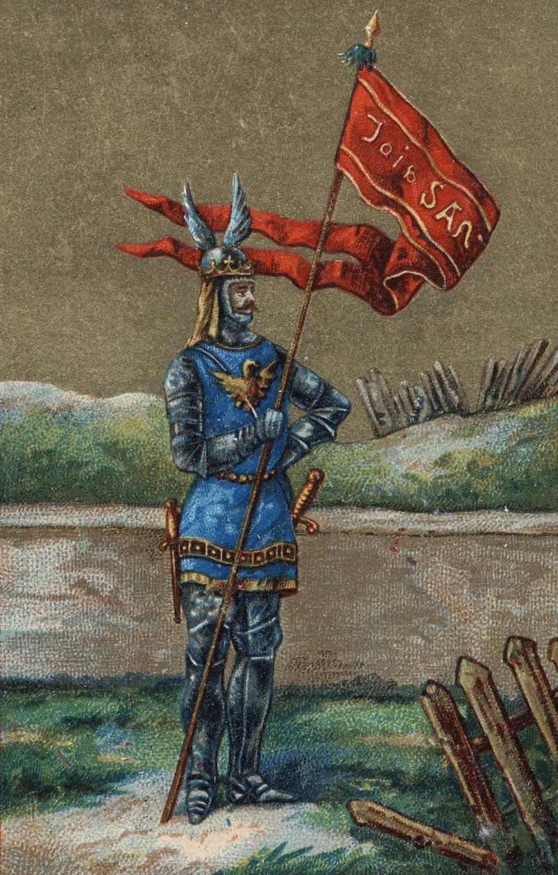 Oriflame or banner of King of France Charles V (1364-1380). 19th century chromolithography. av Unknown artist