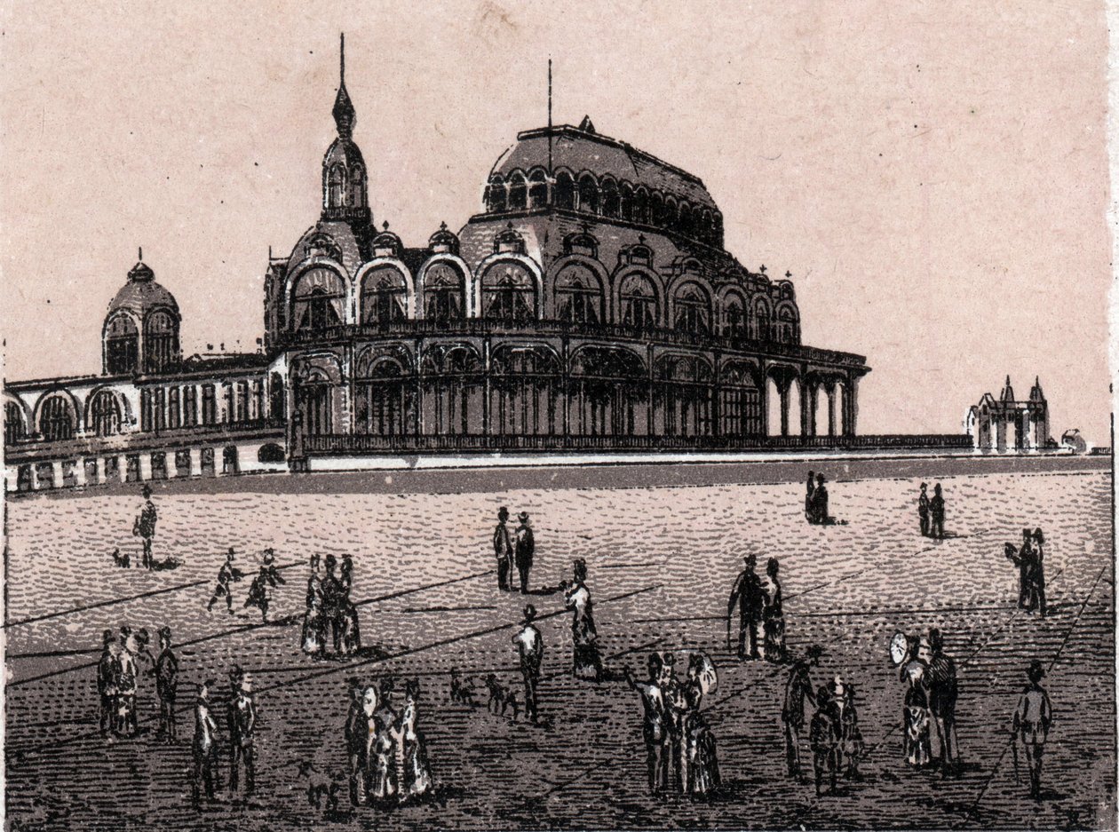 Oostende (Ostende), Belgia: utsikt over Kursaal Digue (kasino). i "" Verden illustrerer 168 visninger"" Udatert (slutten av 1800-tallet) av Unknown artist