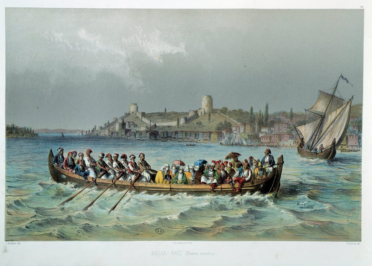 Det osmanske riket: omnibusbåt i Konstantinopel (Istanbul). Litografi fra 1800-tallet. Dekorativ kunst, Paris av Unknown artist