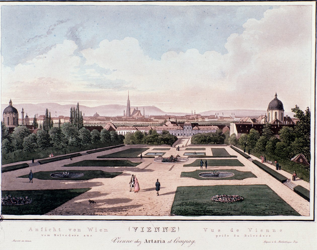 Oversikt over Wien fra Belvedere, Østerrike. Gravering fra 1830 Privat samling av Unknown artist