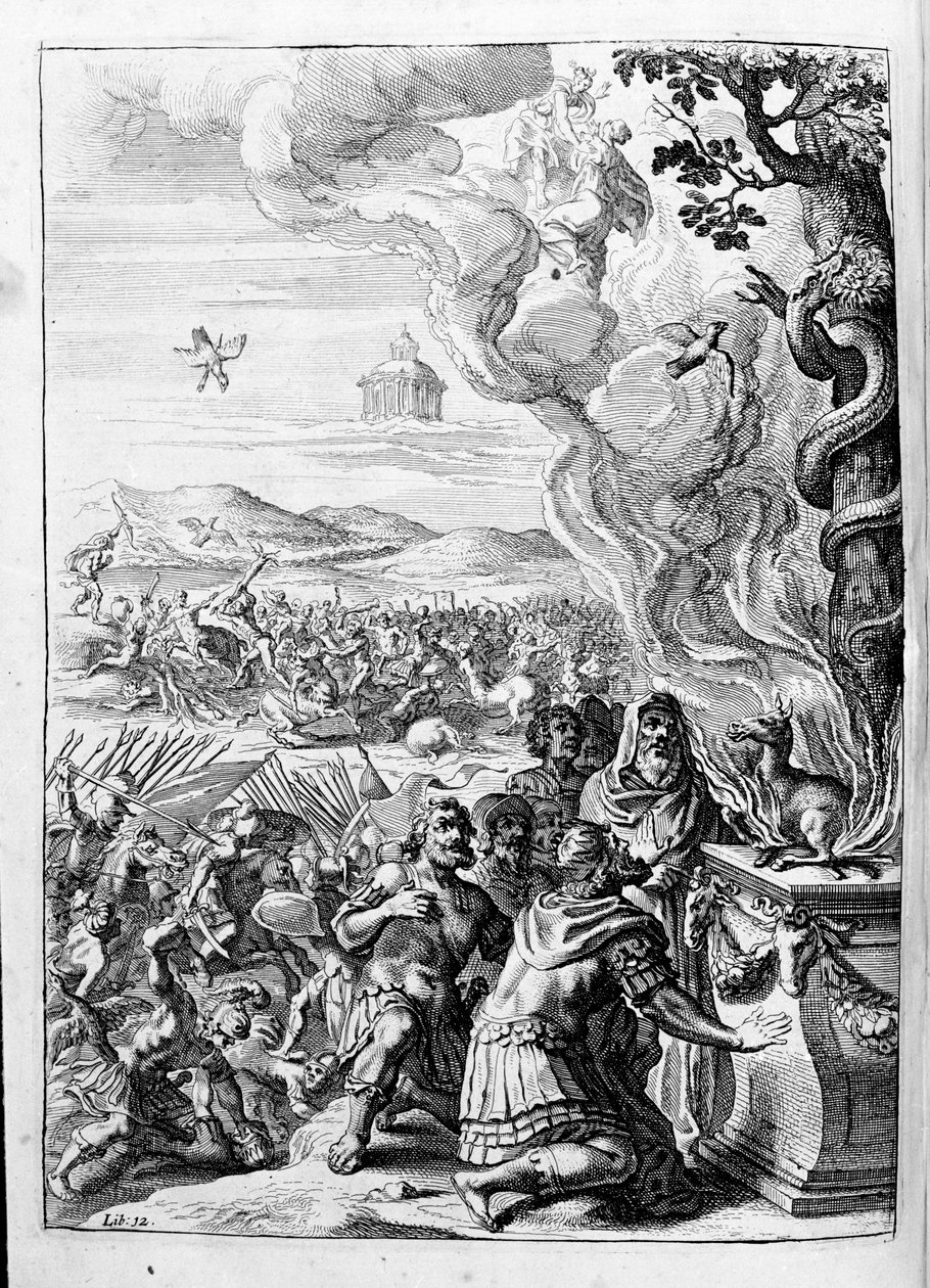 Ovid (Ovidius) - illustrasjon til bok 15 - (P. Ovidii Nasonis Metamorphose libri XV um notis TH. Farnabii.) notat av Thomas Farnaby (Farnabia) (1575-1647) av Unknown artist