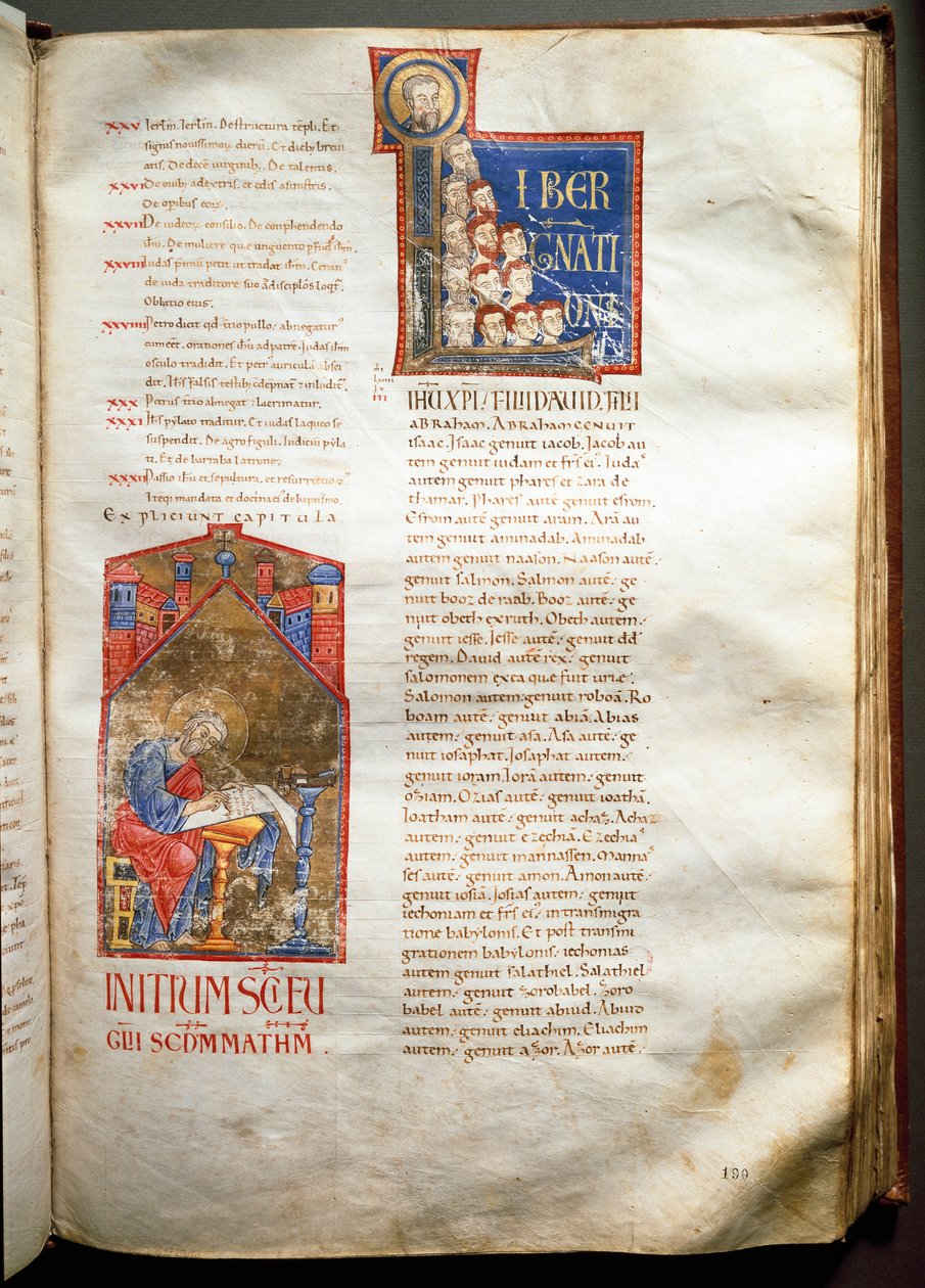 Side av en opplyst bibel (Ms.721-Foglio 190r) fra begynnelsen av det 12. århundre. Dim. 52,5x36 cm Roma, Biblioteca Casanatense av Unknown artist