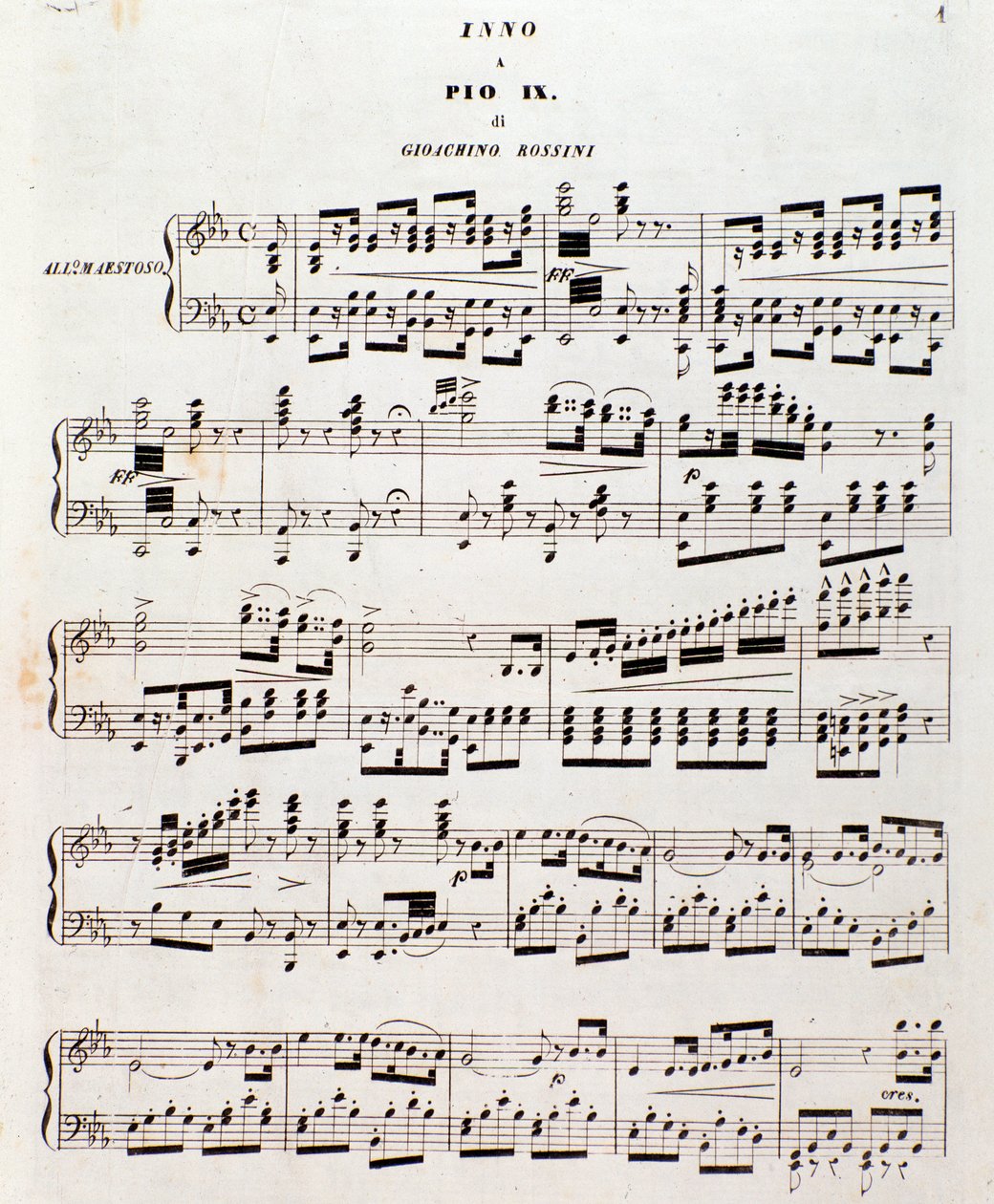 Side med partitur Populær salme for Pius IX av Gioacchino Rossini av Unknown artist
