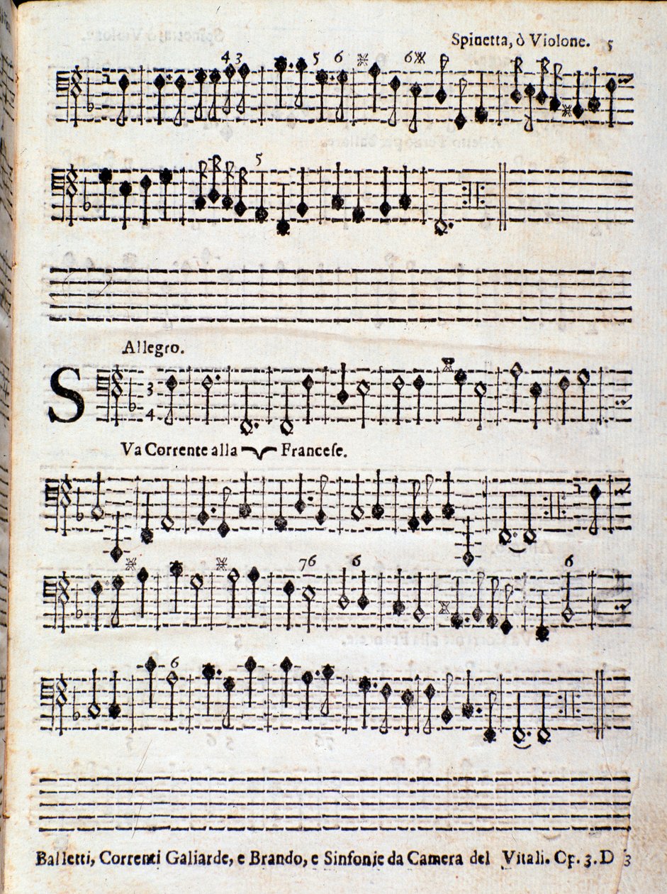 Side med partitur av Balletter, franske strømninger opus 3 av Giovanni Battista Vitali av Unknown artist