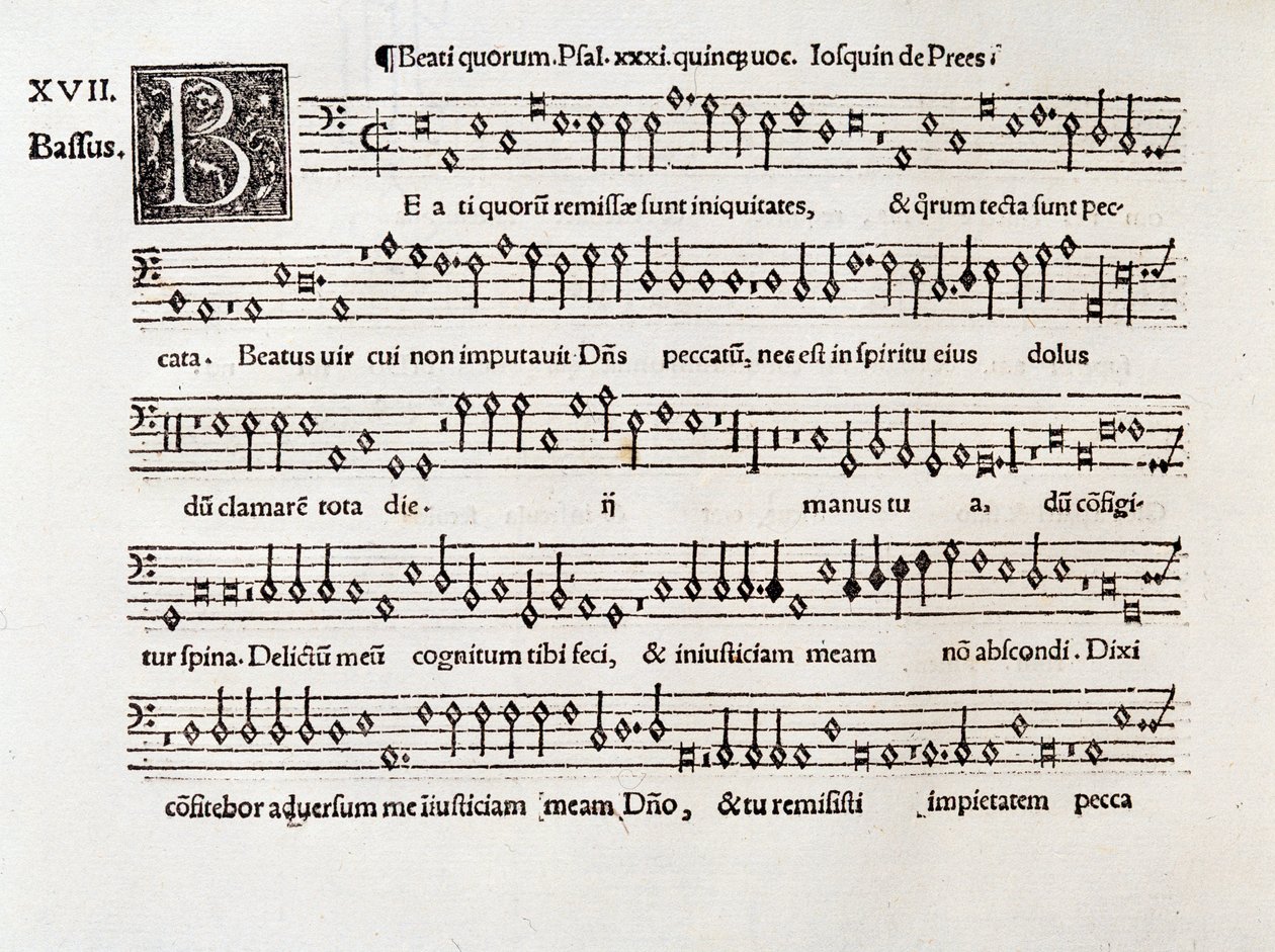 Side med partituret til Beati quorumsalme XIII av Willaert (1538) av Unknown artist