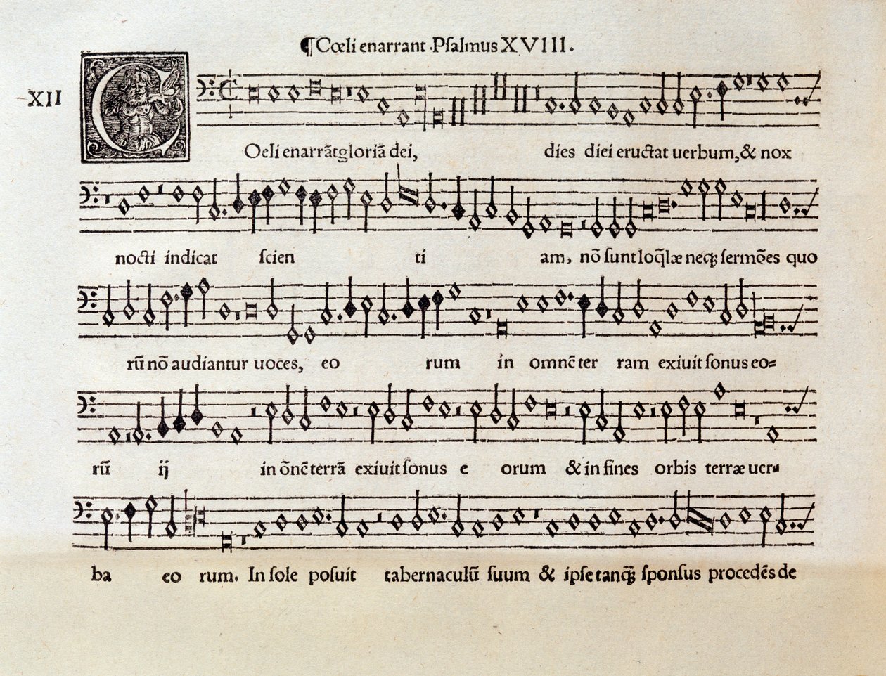 Side med partitur til Salme XVIII av Willaert (1538) av Unknown artist