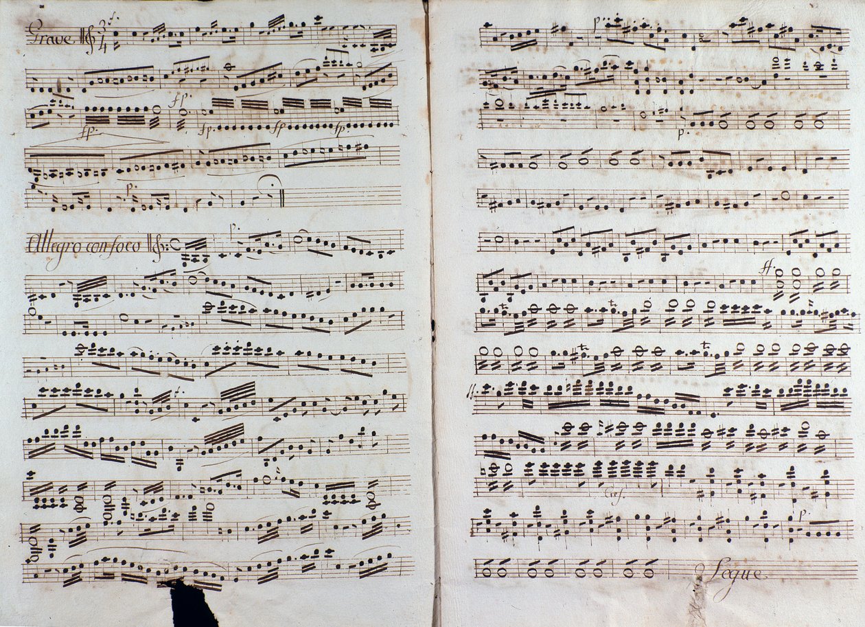 Side med partitur av "" Great symphony"" av Christian Cannabich av Unknown artist