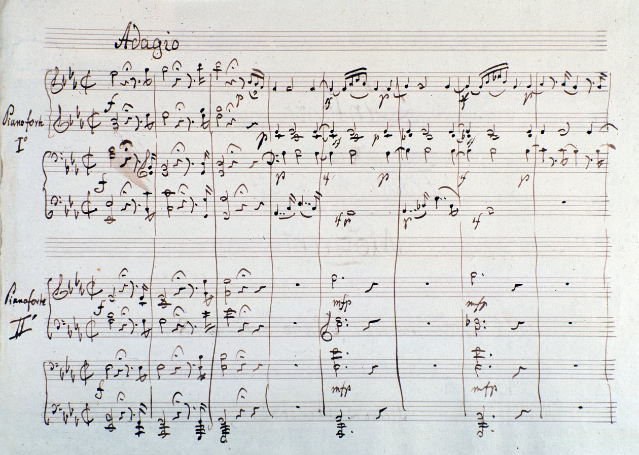 Side av symfonien redusert til to pianoer og åtte hender av Die Zauberflote, opera av Mozart, Lichtenthal-versjon (1800-tallet) av Unknown artist
