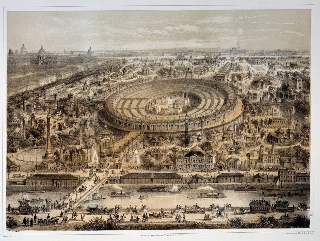 Panoramautsikt over verdensutstillingen i 1867 i Paris. Paris, Musee Carnavalet av Unknown artist