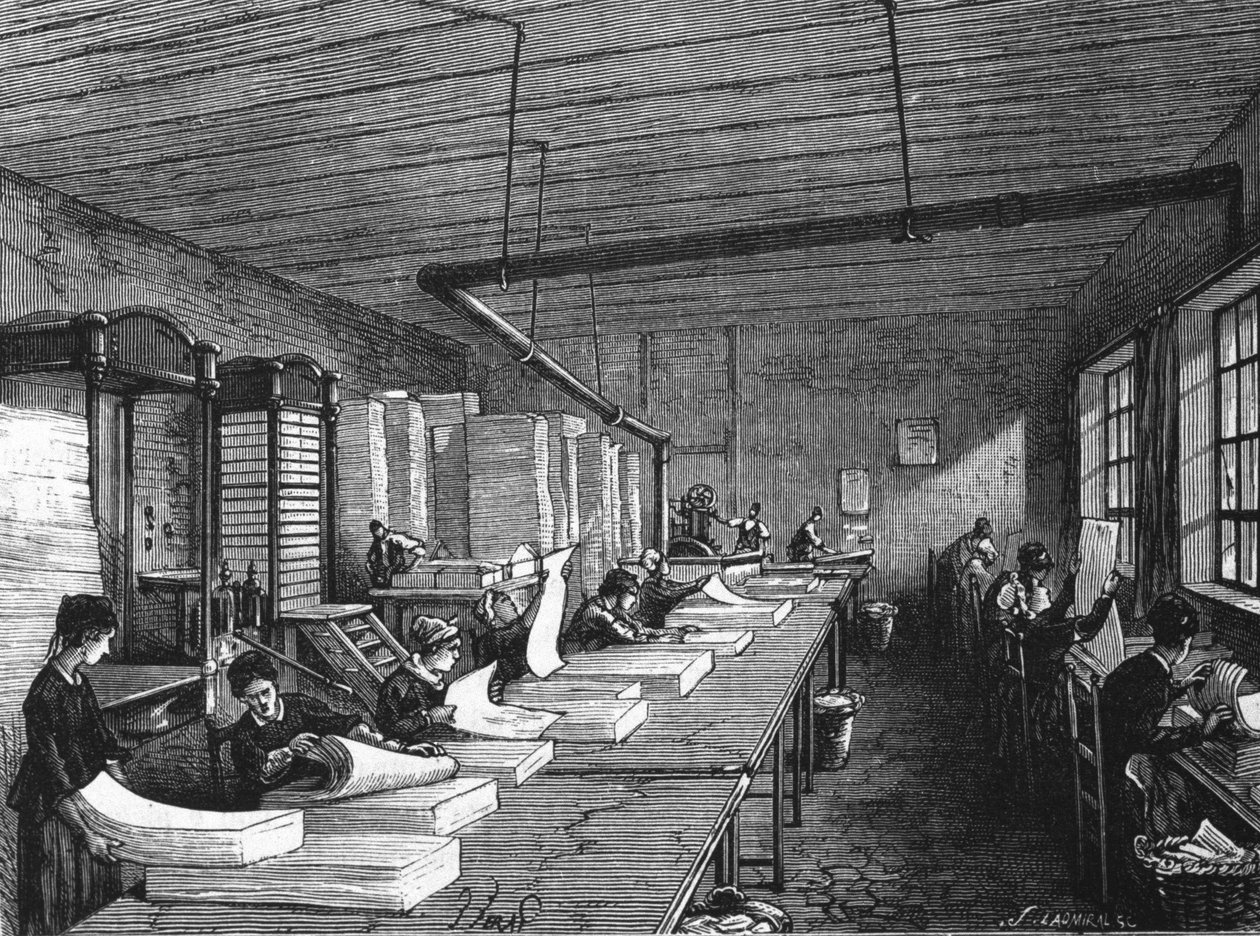 Papirfremstilling på 1800-tallet. av Unknown artist